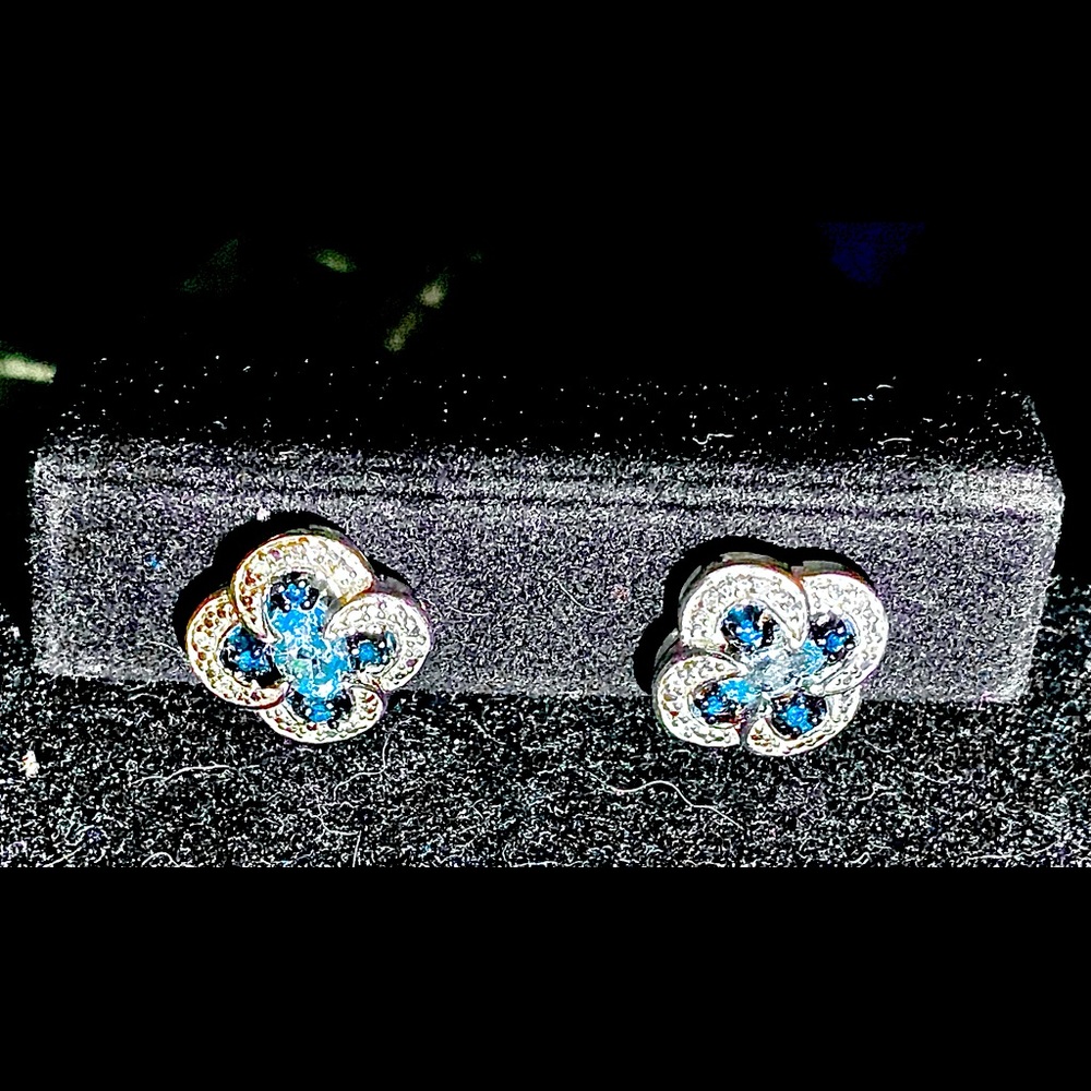 Sapphire and Topaz Clover Earrings